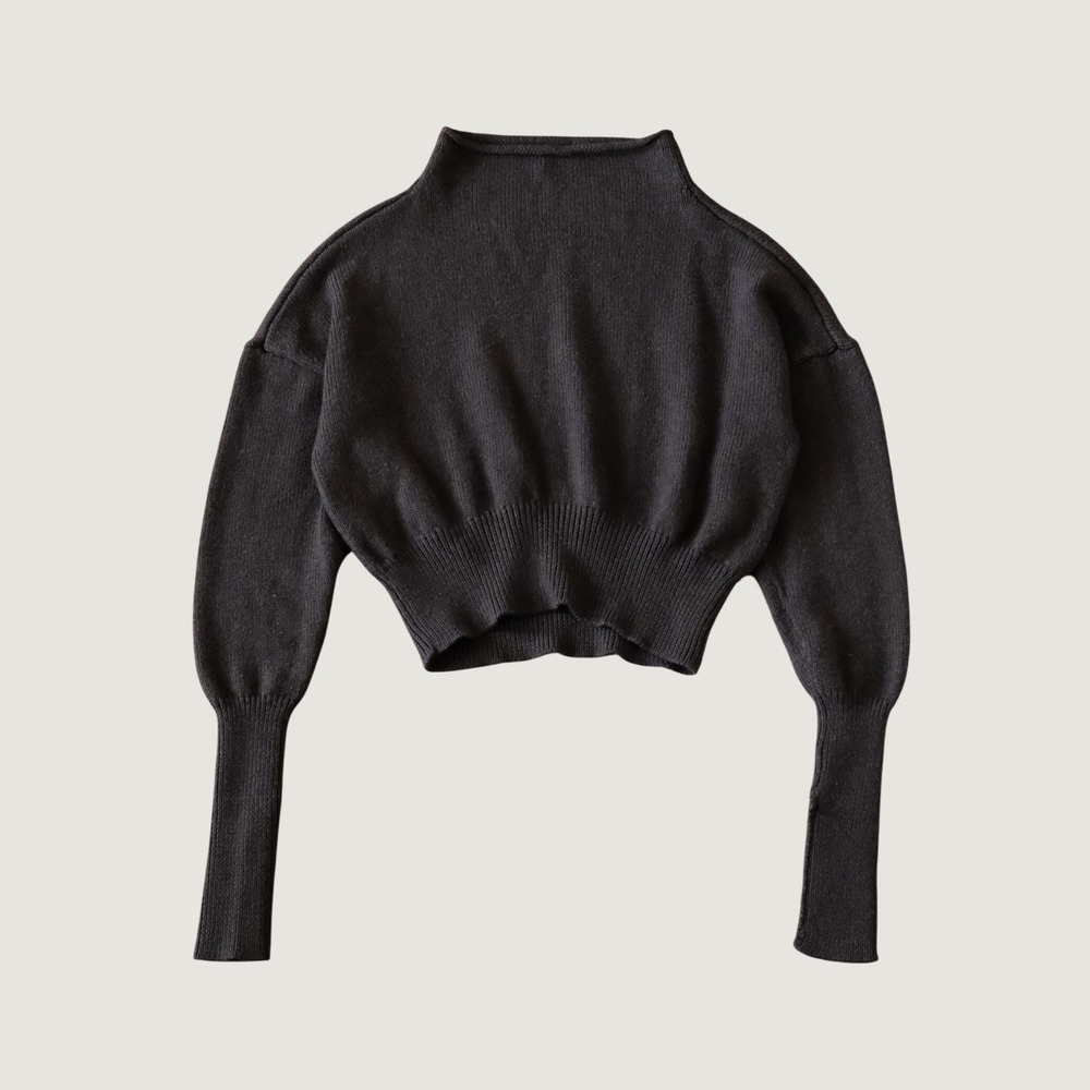 M. Martin Cropped Mock Neck Sweater Brown 100% Wool Size S Casual Winter Fall